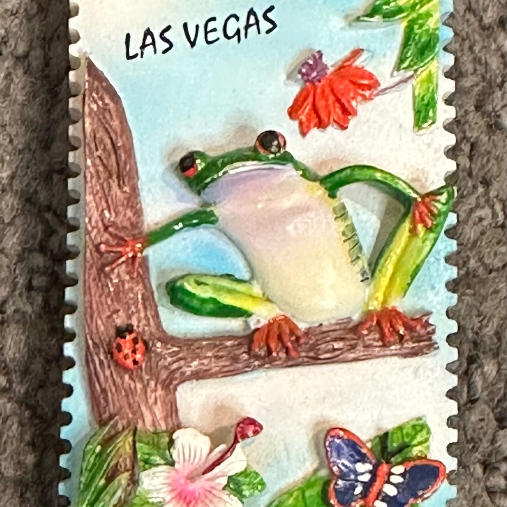 Vintage Las Vegas Frog Stamp Butterfly Refrigerator Magnet 3” Agiftcorp